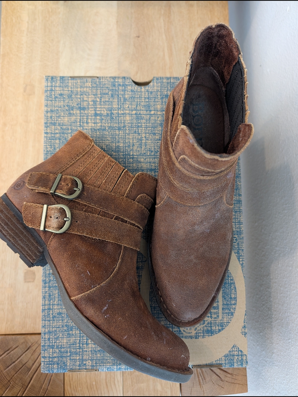 Born Moringa Women’s Brown Suede Ankle Boots with Buckle Detail Rust Brown